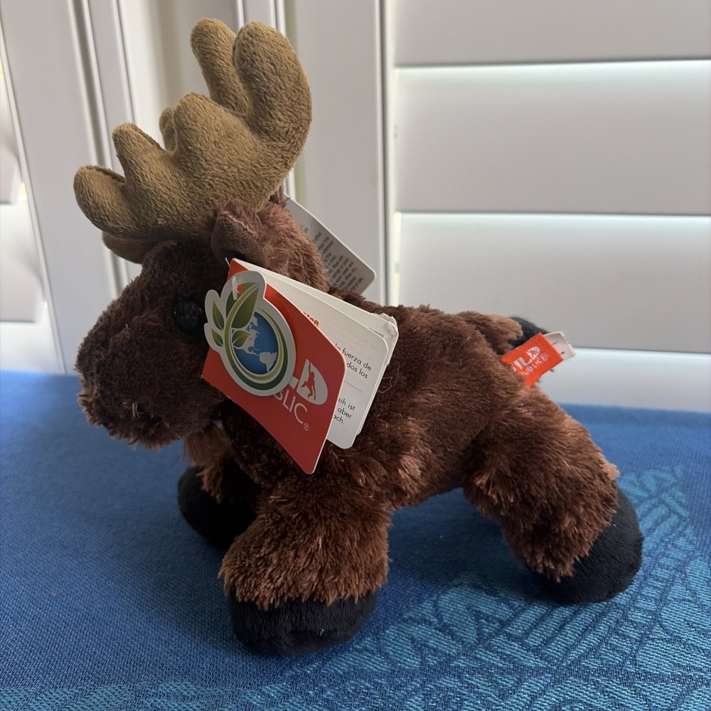 Wild Republic Standing Mini Moose Plush Toy 8 Inch Stuffed Animal Brown